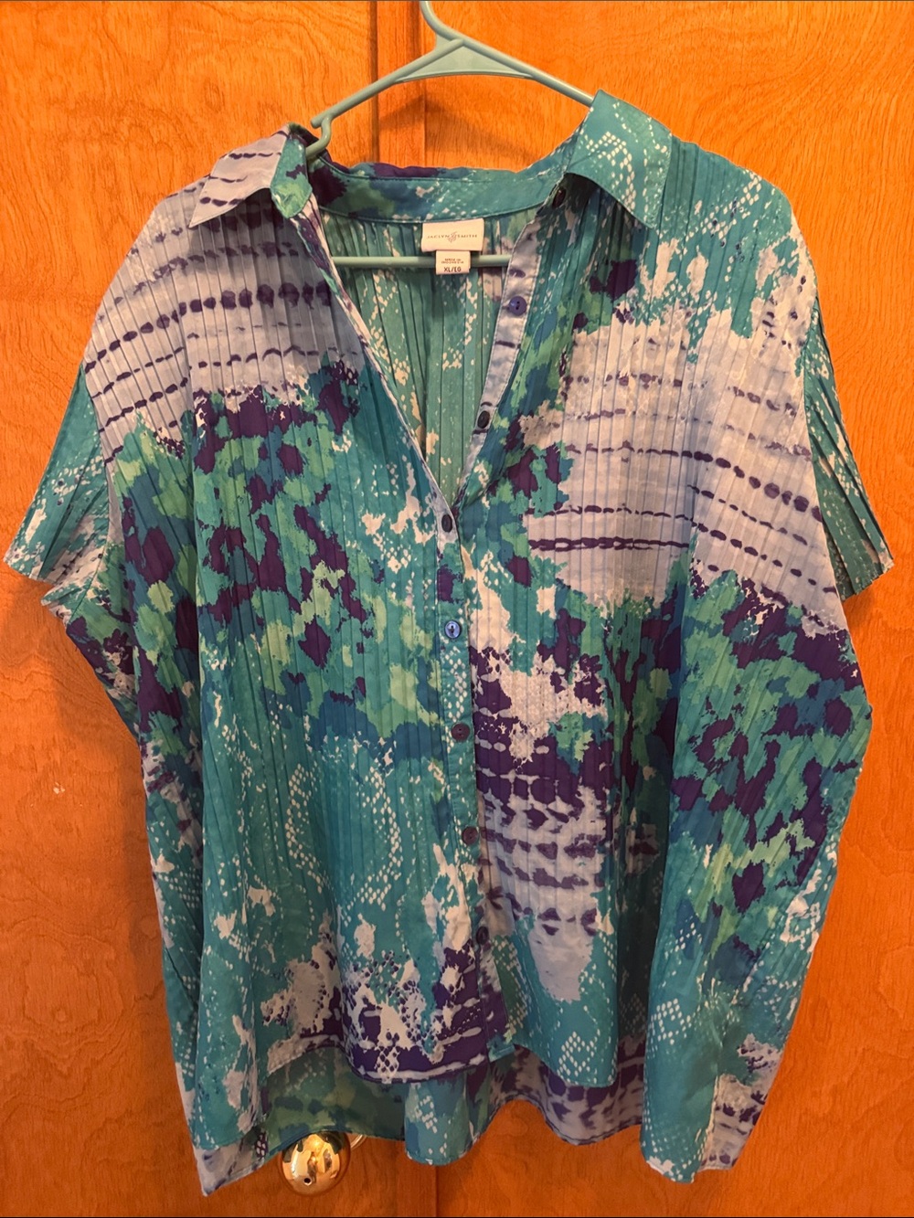 Jaclyn SMITH Teal & Purple Casual Button-Down Shirt